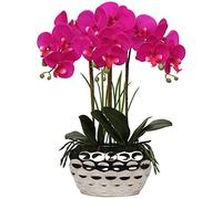 Orchidée phalaenopsis Artificielle de 43,2 cm - Fleurs décoratives - Orchidée Artificielle au Toucher réaliste avec Pot en céramique argenté pour Centre de Table, Salon, décoration d'intérieur