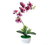 Orchidée phalaenopsis artificielle en plastique en pot pour décoration d'intérieur avec composition à 7 têtes et détails réalistes de fleurs et de feuillage (violet moucheté)