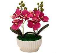 Orchidée phalaenopsis artificielle en pot, 10,5 x 10,5 x 20 cm, fleur en soie réaliste, décoration à faible entretien pour la maison, mariage, bureau (rose rouge)