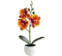 Orchidée phalaenopsis artificielle en pot avec 3 fleurs naturelles pour toile de fond d'événement de mariage, portrait et étagère ou bureau (orange-jaune)
