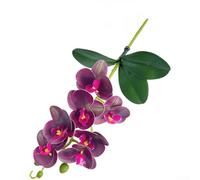 Orchidée phalaenopsis artificielle imprimée en 3D avec 7 unités florales et 3 éléments de feuille sur tige unique pour décoration intérieure et extérieure (sourcil violet)