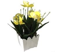 Orchidée phalaenopsis réaliste en pot pour décoration intérieure qui améliore les espaces de vie avec une touche florale élégante (jaune)