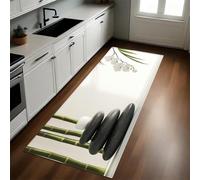 Orchidée Tapis de Cuisine Pierres Noires et Bambou Antidérapant 50 x 80 cm Devant Évier Anti-Salissures Lavable Cuisine Buanderie Entrée Couloir
