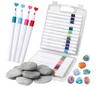 Orchideeknc 12 Pièces Galets a Peindre et 24 Pièces Feutre Acrylique, 3-5cm Galets à Peindre Set, Galets Plats à Peindre et 24 Couleurs Marqueur Peinture Acrylique pour Enfants et Adultes à Dessiner