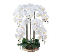 Orchidées artificielles fleurs avec ensemble de vase, 5 têtes phalaenopsis artificiel floked fleurs orchidée pour décoration intérieure, 26,8 "h table centrale de table de bureau décoration de