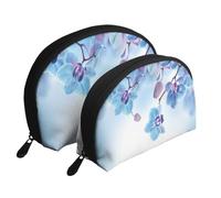 Orchidées Fleurs Naturelles, Trousse de Maquillage Coquille Femme Petit Porte-Monnaie Trousse de Toilette Trousse à cosmétiques 2 pièces