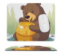 OrcoW Bear Eats HoneyMouse Tapis de souris avec base en caoutchouc antidérapant Tapis de souris carré pour ordinateur portable 9,8 x 11,8 cm