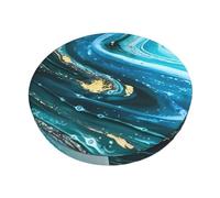 OrcoW Housses de tabouret rondes en velours doux avec imprimé marbre bleu turquoise et doré, 35,6 cm