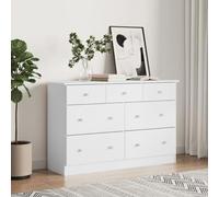 Ordellia ALTA Commode blanche en pin massif 112 x 35 x 73 cm avec 7 tiroirs, espace de rangement pour couloir, salon, chambre à coucher, bureau et rangement ordonné