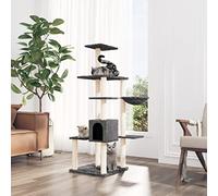 Ordellia Arbre à chat avec colonnes en sisal - Arbre à grimper avec grotte - Hamac et plateformes - 142 cm - Gris foncé - Meuble à gratter pour entretien des griffes - Tour de jeu pour salon et