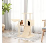 Ordellia Arbre à chat avec colonnes en sisal, arbre à grimper et grotte, hamac, plateforme, peluche, 82 cm, crème, pour salon, intérieur, avec soin des griffes et surface de couchage