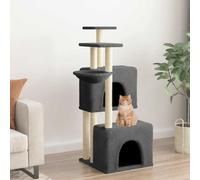 Ordellia Arbre à chat avec colonnes en sisal - Gris foncé - 122 cm - Arbre à grimper avec 2 grottes - Panier et plateformes pour l'entretien des griffes - Peluche - Salon - Intérieur - Pour chats et