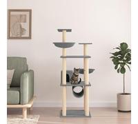 Ordellia Arbre à Chat avec griffoirs en sisal Gris Clair 141 cm pour Grimper Jouer Dormir et se Cacher dans Une Maison perchée, Panier et Tunnel idéal pour Appartement ou Salon