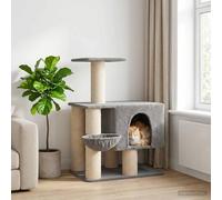 Ordellia Arbre à Chat avec poteaux à griffer en sisal Gris Clair 96 cm, Tour Multi-Niveaux, Niche Confortable, Plateforme d'observation, idéal pour intérieur, Protection Meubles