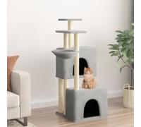 Ordellia Arbre à chat en sisal avec deux maisons en peluche, colonne à griffer, plateformes, 73,5 x 69 x 122 cm, gris clair