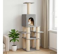 Ordellia Arbre à Chat Gris Clair avec poteaux à griffer en sisal, 180 cm, Structure en Bois d'ingénierie, Plateforme, Niche, hamac, escalier, idéal pour Jouer, Dormir et se Reposer dans intérieur