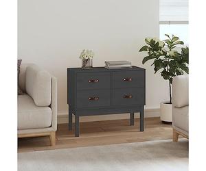 Ordellia Armoire Console Gris en Bois de pin Massif 90x40x78 cm, Buffet Console avec 4 tiroirs pour Couloir Chambre Salon Bureau, Rangement et Affichage