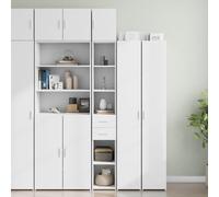 Ordellia Armoire haute, étroite, blanche, 30 x 42,5 x 225 cm, en matériau dérivé du bois, avec 6 compartiments, armoire de rangement polyvalente pour cuisine, salon et garde-manger