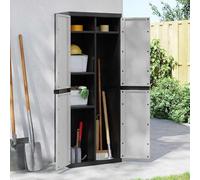 Ordellia Armoire Rangement extérieur Gris Noir 65x37x165 cm PP, Meuble Rangement verrouillable avec étagère réglable, Organisateur Compact pour Jardin Balcon Patio Garage Atelier Stockage Gain Place