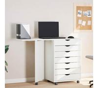 Ordellia Armoire roulante avec Bureau Moss Blanc en Bois de pin Massif, Meuble Rangement avec 7 tiroirs, étagère et Commode pour Bureau Chambre Salon Garage, et Stockage organisé