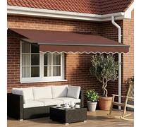 Ordellia Auvent électrique extensible marron 3,5 x 2 m avec capteur météo LED, cadre en aluminium, motorisé électriquement, idéal pour terrasse, jardin, balcon, protection UV, imperméable