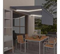 Ordellia Auvent Manuel rétractable 4,5x3 m avec Store et LED Solaire Bleu Blanc, Cadre Aluminium Enduit et Tissu PU résistant UV Eau, pergola terrasse Brise Vue