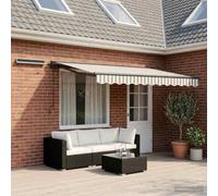Ordellia Auvent rétractable électrique Gris Clair et Blanc 4,5 x 3,5 m, Semi-Cassette, Store extérieur Enrouleur motorisé pour terrasse Jardin Balcon Pare Soleil Protection
