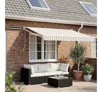 Ordellia Auvent rétractable électrique Gris Clair et Blanc, Store motorisé extérieur avec Panneaux solaires, télécommande, Cadre Aluminium, Toile Polyester, pour Patio terrasse