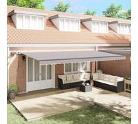 Ordellia Auvent rétractable gris clair en tissu 600 x 350 cm avec éclairage LED, imperméable et résistant aux UV, bras articulé pour balcon, terrasse, jardin, ombrage pratique et protection contre le