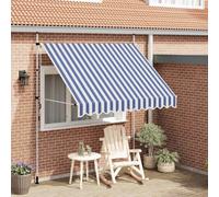 Ordellia Auvent rétractable Manuel 250 cm Bleu et Blanc, auvent banne en Polyester PU, Cadre Acier, Projection 120 cm, manivelle Gauche Droite, Protection ombrage Pluie Vent