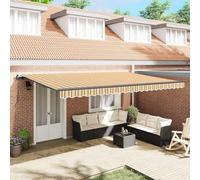 Ordellia Auvent rétractable multicolore 500 x 300 cm en polyester et acier avec bras articulé pour balcon, terrasse, jardin, imperméable, résistant aux UV, protection contre le vent et les regards