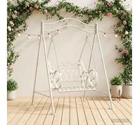Ordellia Banc à balançoire en Acier Blanc Antique 113 x 121,5 x 168 cm pour Jardin terrasse extérieur avec piquets stabilité et Look Vintage