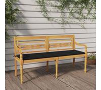 Ordellia Banc Batavia avec Coussin Noir 150 cm en Bois de Teck Massif Durable pour mobilier extérieur terrasse Jardin Cour Veranda avec Dossier et accoudoirs