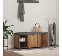 Ordellia Banc de couloir en bois vieilli avec coussin, espace de rangement et porte, banc avec 2 étagères, 100 x 38 x 46 cm, pour couloir, entrée, garde-robe et intérieur
