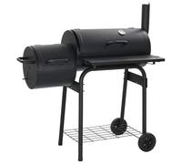 Ordellia Barbecue à charbon de bois classique avec thermomètre, 3 grilles de cuisson chromées, clapet de cheminée et feu latéral, pour balcon, terrasse, jardin, camping, transport avec roues
