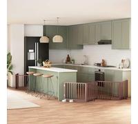 Ordellia Barrière pliable en bois de peuplier marron 960 cm avec porte et 12 éléments - Barrière autoportante pour appartement, cuisine, escalier, parc et enclos pour chiens de petite et moyenne
