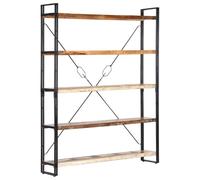 Ordellia Bibliothèque à 5 compartiments, 140 x 30 x 180 cm, bois massif recy vec cadre en acier, style industriel pour salon, bureau, aspect rustique, rangement polyvalent