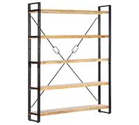 Ordellia Bibliothèque à 5 compartiments, 140 x 30 x 180 cm, en bois massif de mangue, style industriel, étagères ouvertes, cadre en acier robuste, pour salon et bureau