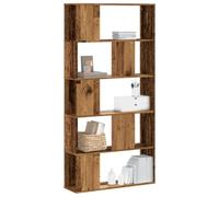 Ordellia Bibliothèque à 5 étagères, aspect bois vieilli, 80,5 x 23,5 x 162,5 cm, en matériau dérivé du bois, espace de rangement polyvalent, idéale pour les livres et la décoration, utilisable comme