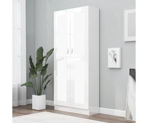Ordellia Bibliothèque en bois blanc brillant 82,5 x 30,5 x 185,5 cm avec 5 compartiments et 2 portes, idéale pour les livres, DVD et articles de décoration, solution de rangement polyvalente