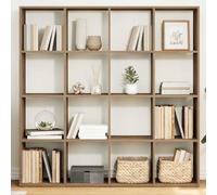 Ordellia Bibliothèque en chêne artisanal, 137,5 x 29 x 137,5 cm, en bois avec 16 compartiments, organisateur cube polyvalent pour livres, DVD, décoration, séparateur de pièce et rangement