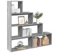 Ordellia Bibliothèque, séparateur de pièce, 4 niveaux, gris Sonoma, 143,5 x 29 x 143,5 cm, organiseur cube polyvalent pour salon et bureau, étagère avec espace de rangement
