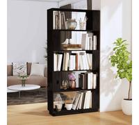 Ordellia Bibliothèque séparateur de pièce en pin massif noir, 80 x 25 x 163,5 cm, design ouvert pour salon, bureau, couloir, solution de rangement polyvalente