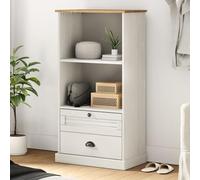 Ordellia Bibliothèque VIGO en pin massif, 60 x 35 x 114,5 cm, blanche, avec 2 tiroirs et 2 compartiments, idéale pour les livres et la décoration, solution de rangement durable