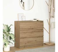 Ordellia Buffet artisanal en chêne 80 x 35 x 76 cm, à 3 tiroirs, espace de rangement polyvalent pour cuisine, salle à manger, bureau et pièces à vivre