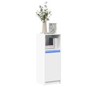 Ordellia Buffet avec LED Blanc 38x34x100 cm en Bois d’ingénierie, éclairage RVB, Grand Rangement Portes et vitrine pour Salon Salle à Manger, Installation avec Fixation Murale