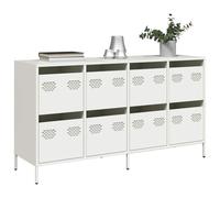 Ordellia Buffet blanc 135 x 39 x 73,5 cm, en acier laminé à froid, avec 8 tiroirs, armoire de rangement robuste pour salon, cuisine, salle à manger