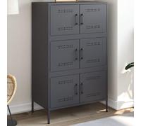 Ordellia Buffet haut - Anthracite - 68 x 39 x 113 cm - En acier - Design industriel - Avec 6 compartiments - Armoire polyvalente stable pour salon, cuisine et chambre à coucher