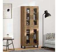 Ordellia Buffet haut en 2 parties en chêne artisanal, matériau en bois et verre, 69,5 x 34 x 180 cm, design moderne pour salle à manger et salon, espace de rangement élégant