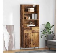 Ordellia Buffet haut moderne aspect bois vieilli 69,5 x 34 x 180 cm, en matériau dérivé du bois et verre avec tiroir, pour salon et salle à manger